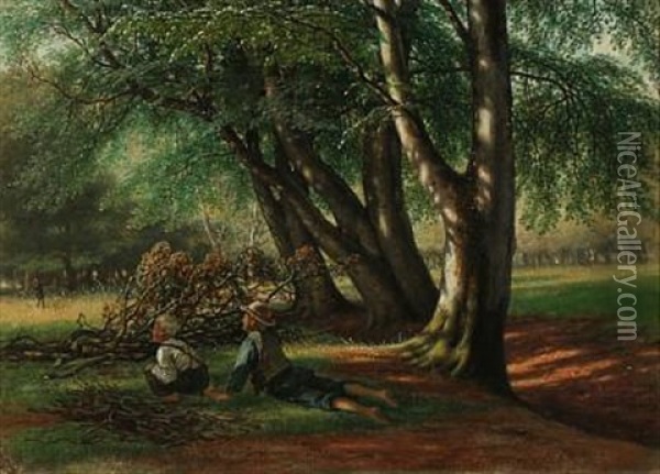 Two Boys In The Woods Oil Painting - David Monies