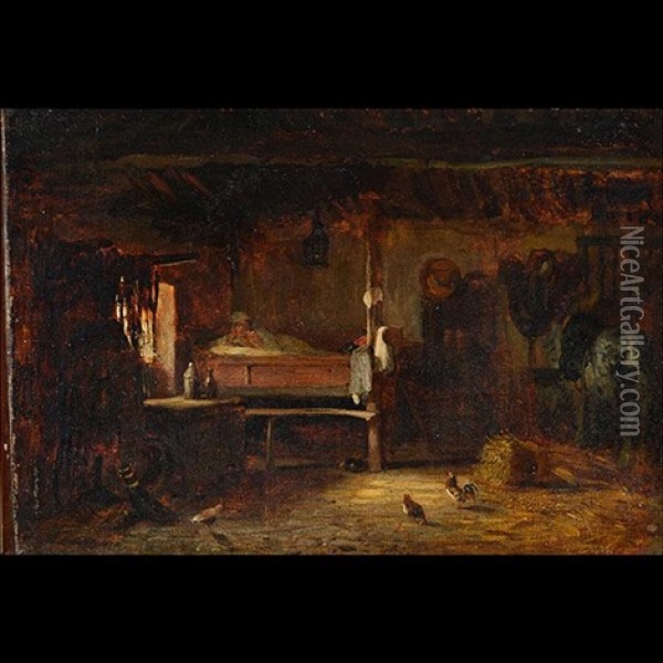 Untitled - Interior Scene Oil Painting - Jules Dupre