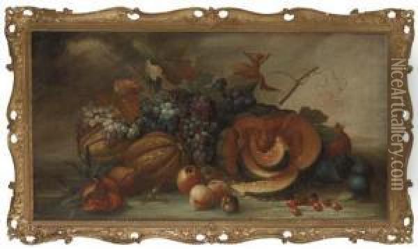Squashes, Pomegranites, Figs, Grapes, Apples And Peaches Oil Painting - Pieter Casteels