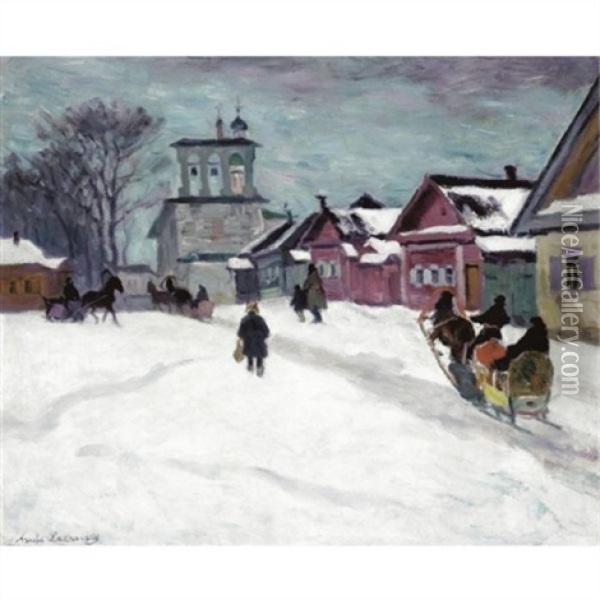 Russian Village In Winter Oil Painting - Arnold Borisovich Lakhovsky