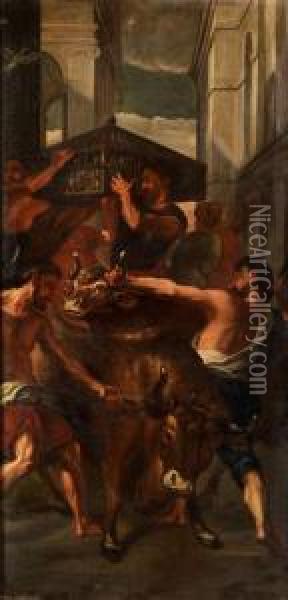 Stiere Und Tauben Werden Fur Dieopferung Herbeigebracht Oil Painting - Domenico Tintoretto