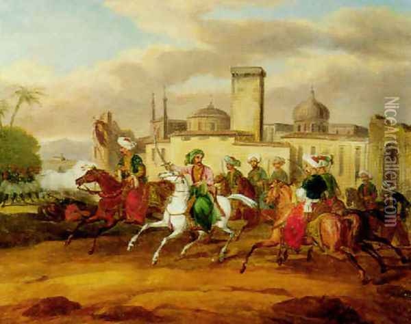 Scene de combat entre grecs et turcs lors de la Guerre d'Independance (1) Oil Painting - Charles Bellier