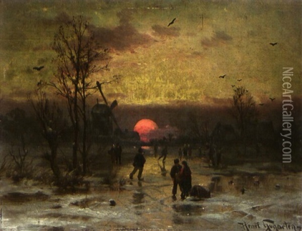 Eisvergnugen Bei Sonnenuntergang Oil Painting - Heinrich Gogarten