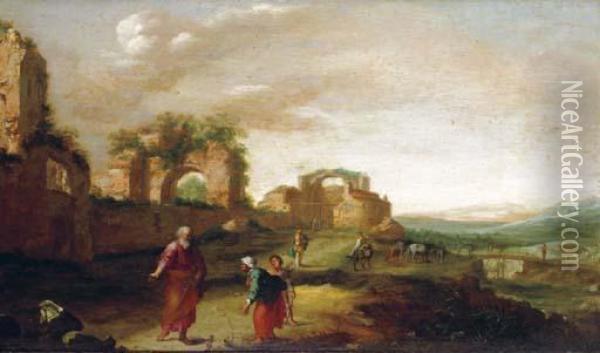 Ruines Animees Avec Des Personnages Oil Painting - Cornelis Van Poelenburch