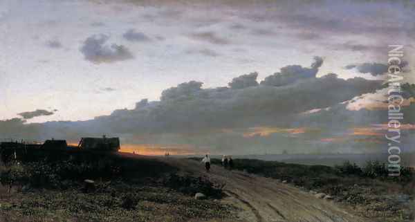 Evening view in a village. Oryol gubernia, 1874 Oil Painting - Clodt von Jurgensburg Mikhail Konstantinovitch