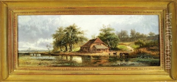 Landliche Idylle Mit Hof Am Fluss Nach Einem Gewitter Oil Painting - Pieter Francis Peters