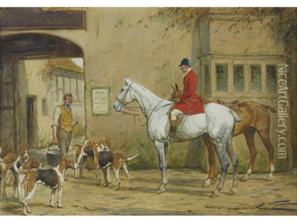 At The Stable Oil Painting - George W. Wright