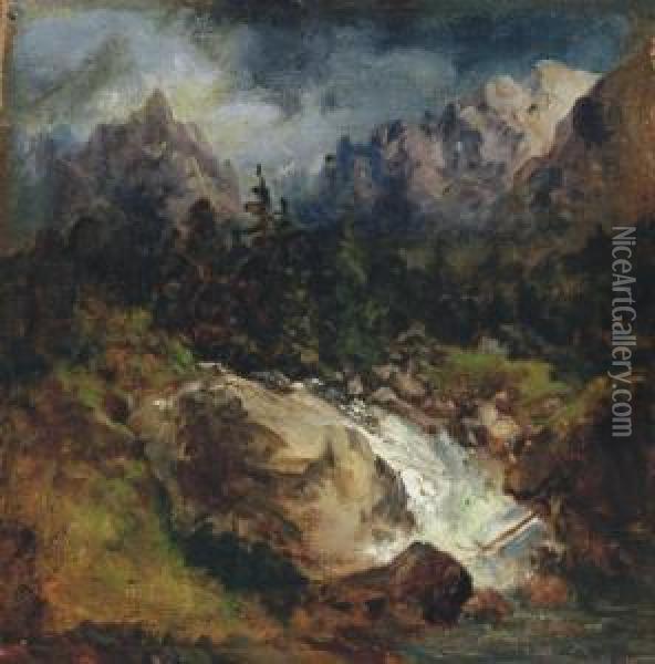 Waterfall In The Mountains Oil Painting - Sandor Brodszky
