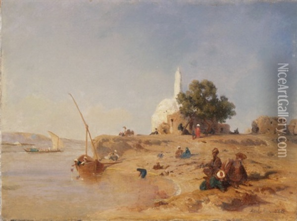 Rast Am Nil Oil Painting - Karl Girardet