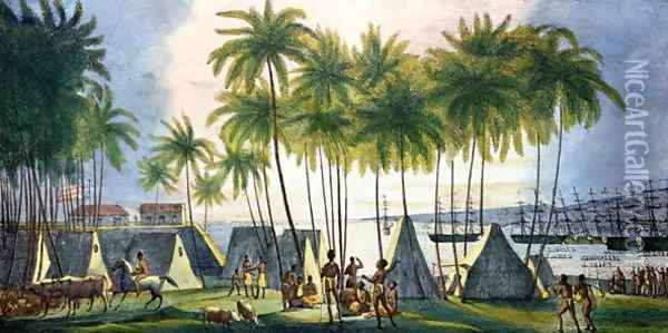 Port of Hanarourou in the Sandwich Islands, from 'Voyage Pittoresque autour du Monde', 1822 Oil Painting - Ludwig (Louis) Choris