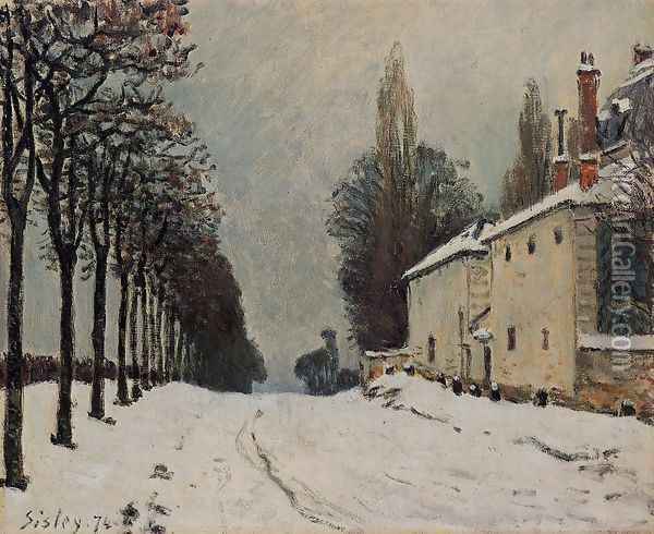Snow On The Road Louveciennes Chemin De La Machine Oil Painting - Alfred Sisley