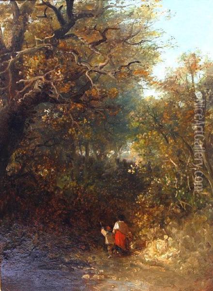 Figures On A Woodland Path Oil Painting - Edward Robert Smythe