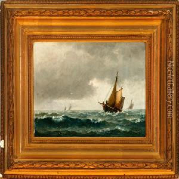 Fishing Boats At Sea Oil Painting - Edvard Skari