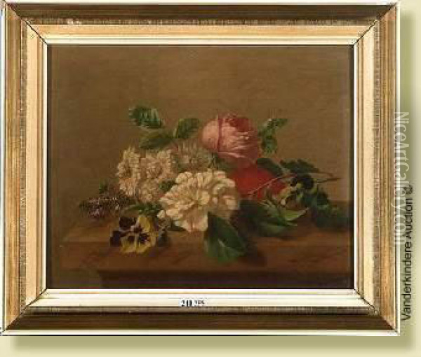 Bouquet De Fleurs Sur Un Entablement Oil Painting - Henri Robbe