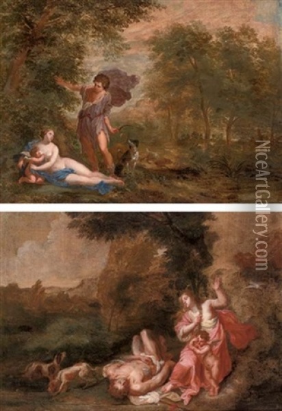 Venus And Adonis (+ The Death Of Adonis; Pair) Oil Painting - Jan Van Balen