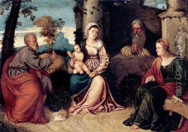 Madonna And The Christ Child In A Garden Oil Painting -  Giorgione