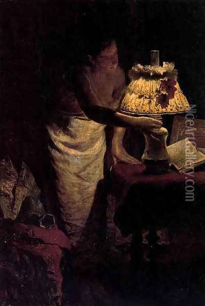 Mujer apagando la luz (Buenas noches) Oil Painting - Jose Jimenez y Aranda