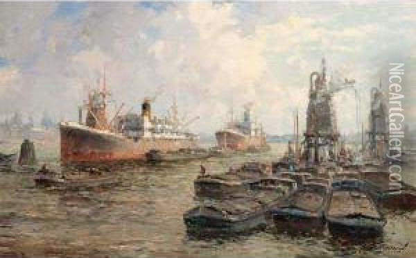 The Rotterdam Harbour Oil Painting - Gerardus Johannes Delfgaauw