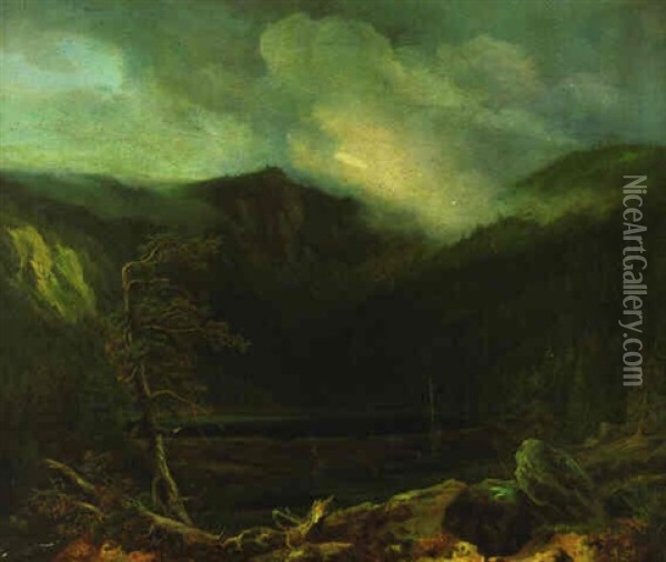 Romantische Bergwelt Mit Gebirgssee Oil Painting - Daniel Fohr