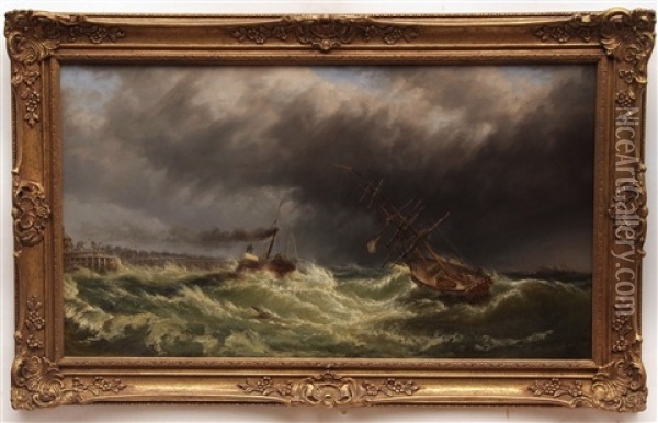 Shipping Off A Harbour Oil Painting - Thomas Rose Miles