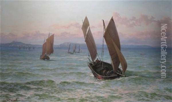 Evening Off Hastings Oil Painting - Thomas Rose Miles