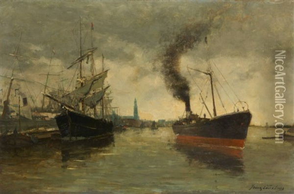 Cargos Mixtes Devant Le Port D'anvers Oil Painting - Franz Courtens