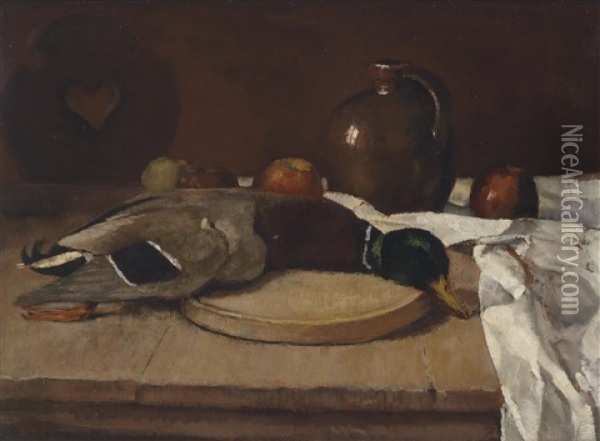 Stillleben Mit Ente Oil Painting - Robert (Karl August R.) Erbe