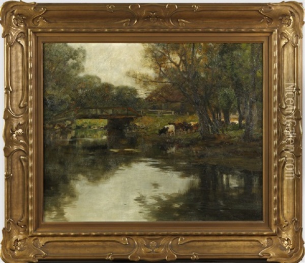 The Village Bridge, Lakeville, Ny. Oil Painting - Charles Paul Gruppe