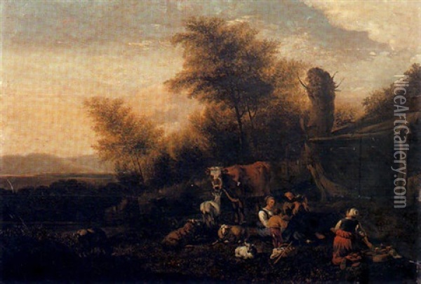 Scene Pastorale Dans Un Paysage Italien Oil Painting - Job Adriaensz Berckheyde
