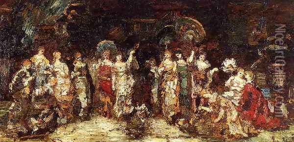Cock Fight in Front of a Group of Young Women Oil Painting - Adolphe Joseph Thomas Monticelli
