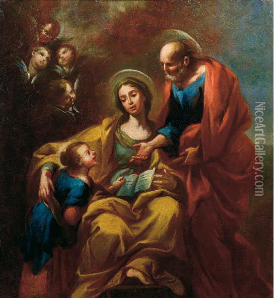 Educazione Della Vergine Con Anna E Gioacchino Oil Painting - Girolamo Brusaferro
