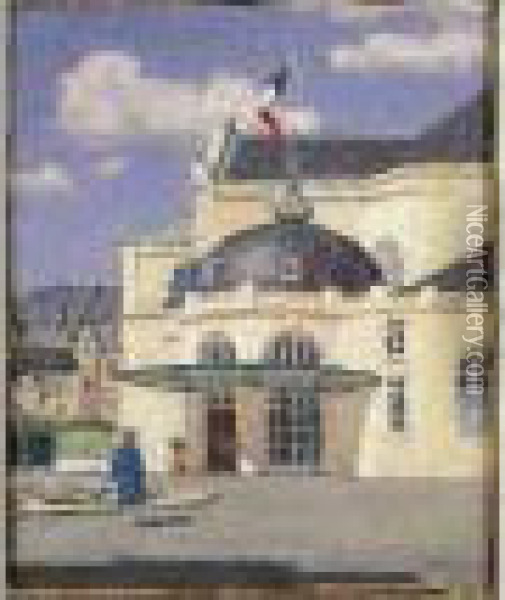 Cabourg, Le Casino Huile Sur Panneau, Signee En Bas A Droite. Oil Painting - Rene Xavier Francois Prinet