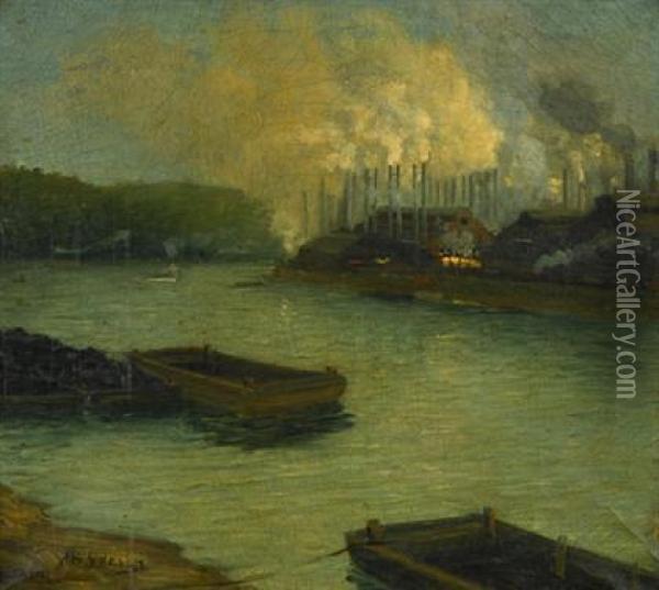 Pittsburgh Mills, Evening Oil Painting - Aaron Harry Gorson