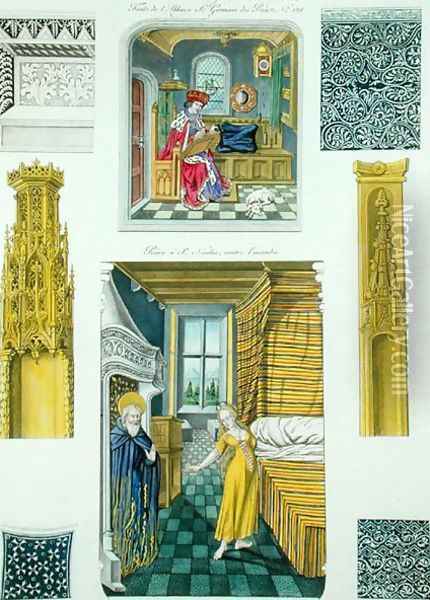 Interior decoration of houses represented in manuscripts of the 15th century, from Monuments Francais, printed by Amedee Peree, 1839 Oil Painting - Gabrielle Willemin