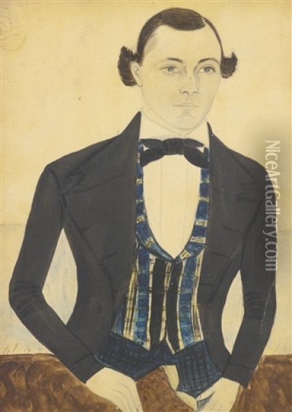 Three-quarter Length Portrait Of A Gentleman In A Plaid Vest Oil Painting - Jane Anthony Davis