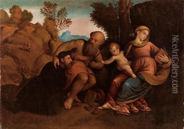 Madonna Col Bambino E San Girolamo Che Le Presenta Il Committente Oil Painting - Paris Bordone