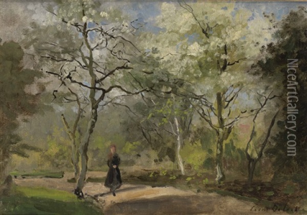 A Sunny Morning Walk In The Forest Oil Painting - Cesar De Cock