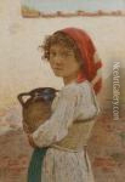 A Young Italian Girl Oil Painting - Edwin Bale