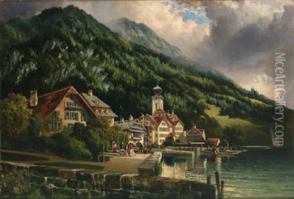Der Rigi Vom Hotelgarten Aus, Weggis Schweiz Oil Painting - Henry Valter