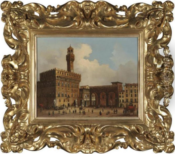 Florence, A View Of The Piazza Della Signoria Oil Painting - Guiseppe Canella