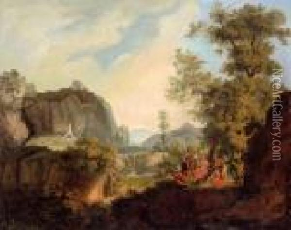 Apollo Fra I Pastori In Un Paesaggio Montuoso Meridionale Con Cascata Oil Painting - Albert Christophe Dies