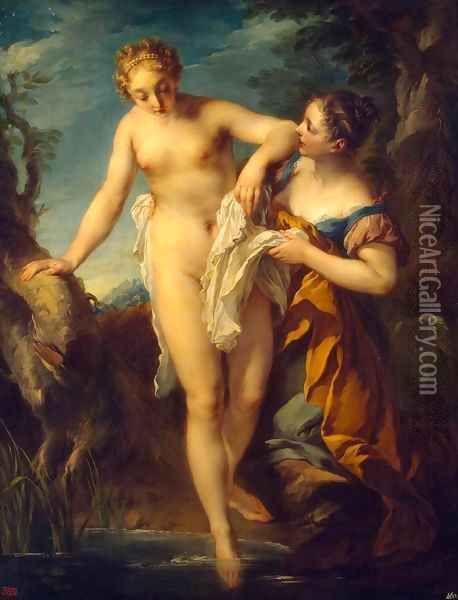 Woman Bathing Oil Painting - Francois Lemoine (see Lemoyne)