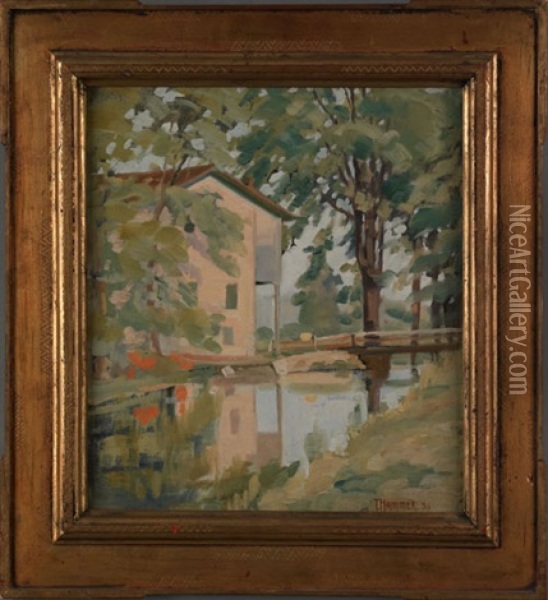 Landscape With House And Brook Oil Painting - Trygve Hammer