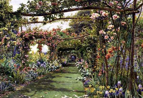 The Rose Pergola, Blackhurst House, Tunbridge Wells, Kent Oil Painting - Ernest Arthur Rowe