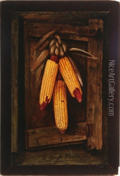 Still Life Of Hanging Corn Oil Painting - Alfred Montgomery