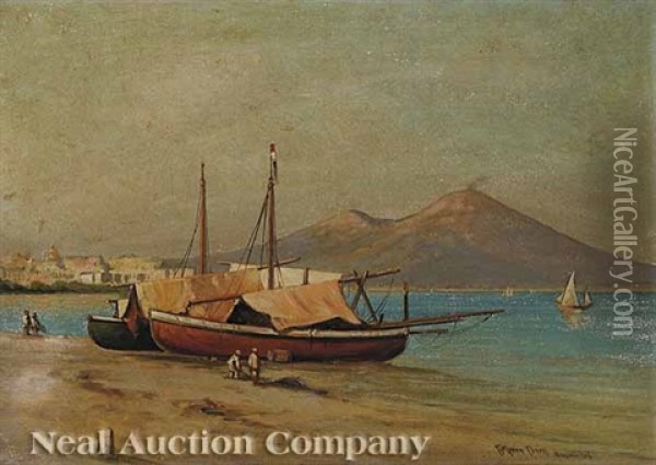 View Of Mt. Vesuvius From The Shore Of Naples Oil Painting - C. Myron Clark