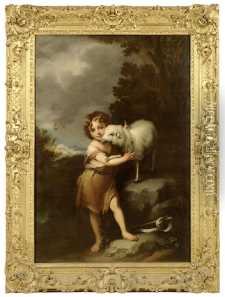 The Infant Saint John The Baptist With A Lamb Oil Painting - Bartolome Esteban Murillo