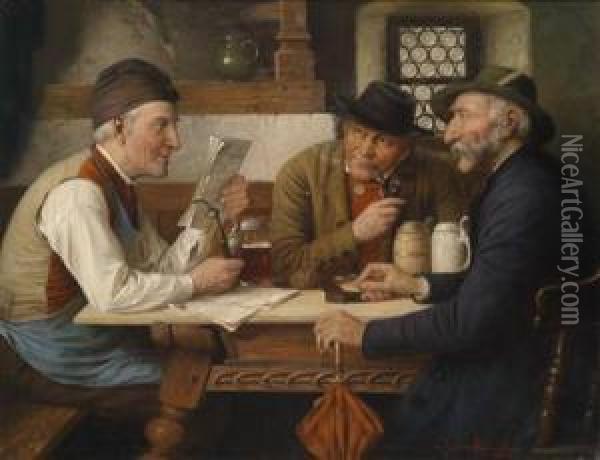 The Group In The Tavern Oil Painting - Josef Wagner-Hohenberg