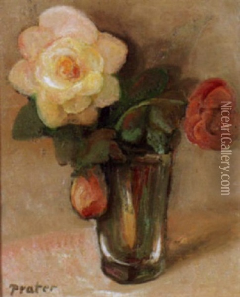 Blumenstilleben Mit Rosen In Einem Glas Oil Painting - Jules De Praetere