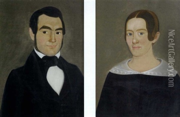 New England Portraits: Clark And Sarah (gardener) Swallow (pair) Oil Painting - William W. Kennedy
